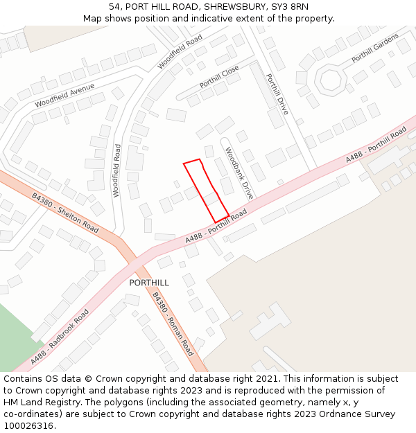 54, PORT HILL ROAD, SHREWSBURY, SY3 8RN: Location map and indicative extent of plot