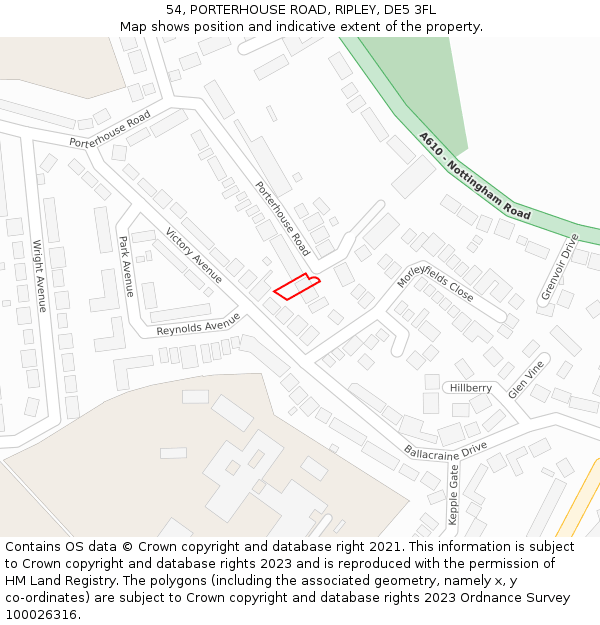 54, PORTERHOUSE ROAD, RIPLEY, DE5 3FL: Location map and indicative extent of plot