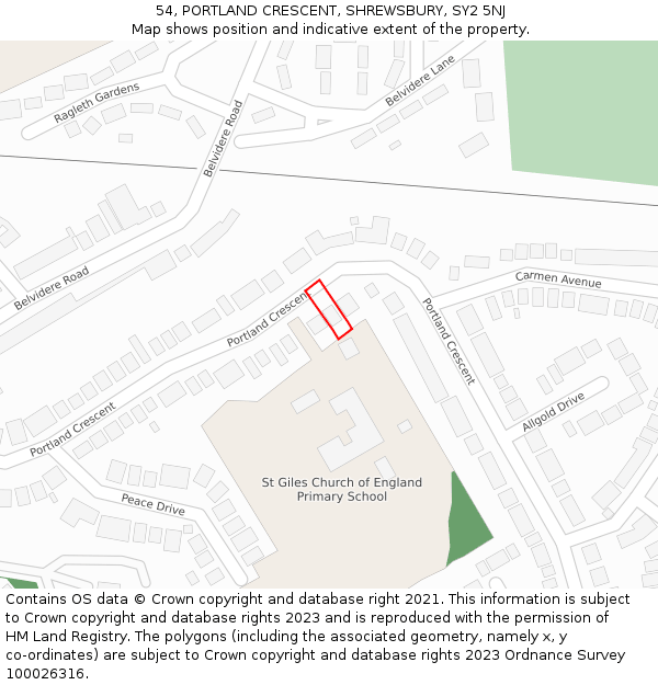 54, PORTLAND CRESCENT, SHREWSBURY, SY2 5NJ: Location map and indicative extent of plot