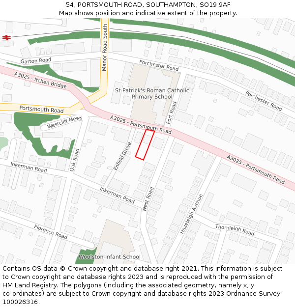 54, PORTSMOUTH ROAD, SOUTHAMPTON, SO19 9AF: Location map and indicative extent of plot