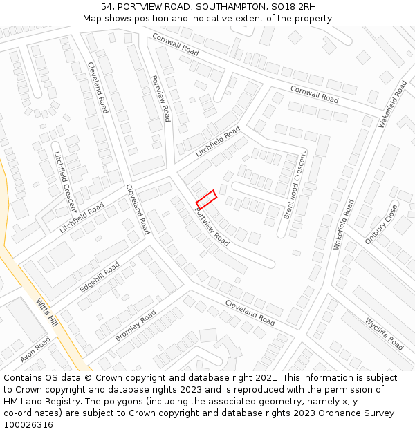 54, PORTVIEW ROAD, SOUTHAMPTON, SO18 2RH: Location map and indicative extent of plot
