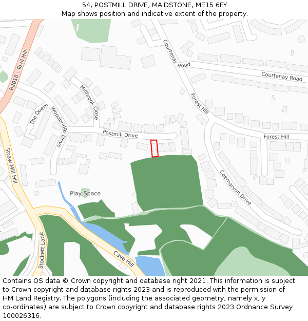 54, POSTMILL DRIVE, MAIDSTONE, ME15 6FY: Location map and indicative extent of plot
