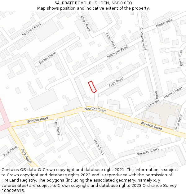 54, PRATT ROAD, RUSHDEN, NN10 0EQ: Location map and indicative extent of plot