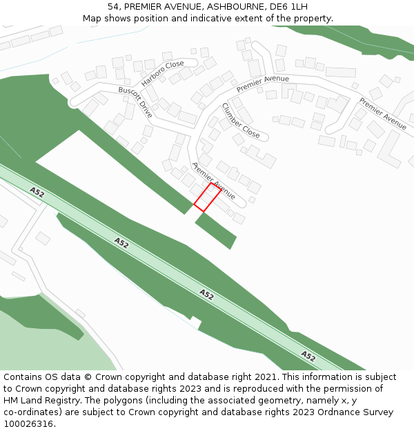 54, PREMIER AVENUE, ASHBOURNE, DE6 1LH: Location map and indicative extent of plot