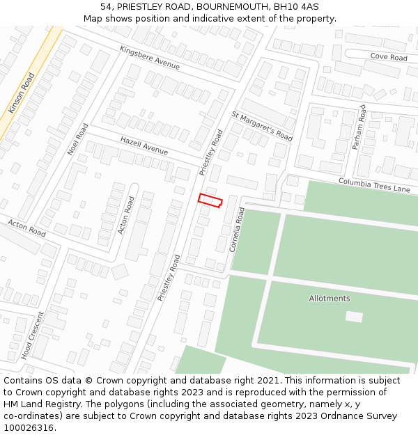 54, PRIESTLEY ROAD, BOURNEMOUTH, BH10 4AS: Location map and indicative extent of plot