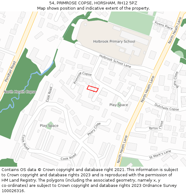 54, PRIMROSE COPSE, HORSHAM, RH12 5PZ: Location map and indicative extent of plot