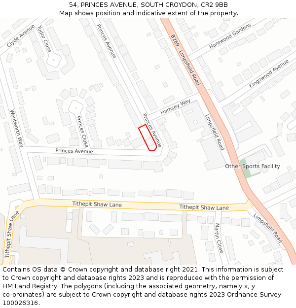 54, PRINCES AVENUE, SOUTH CROYDON, CR2 9BB: Location map and indicative extent of plot