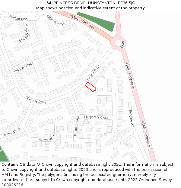 54, PRINCESS DRIVE, HUNSTANTON, PE36 5JG: Location map and indicative extent of plot