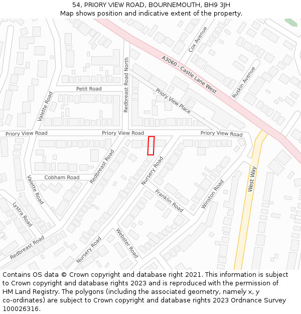 54, PRIORY VIEW ROAD, BOURNEMOUTH, BH9 3JH: Location map and indicative extent of plot