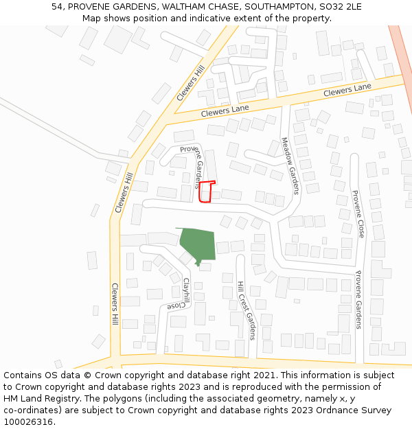 54, PROVENE GARDENS, WALTHAM CHASE, SOUTHAMPTON, SO32 2LE: Location map and indicative extent of plot