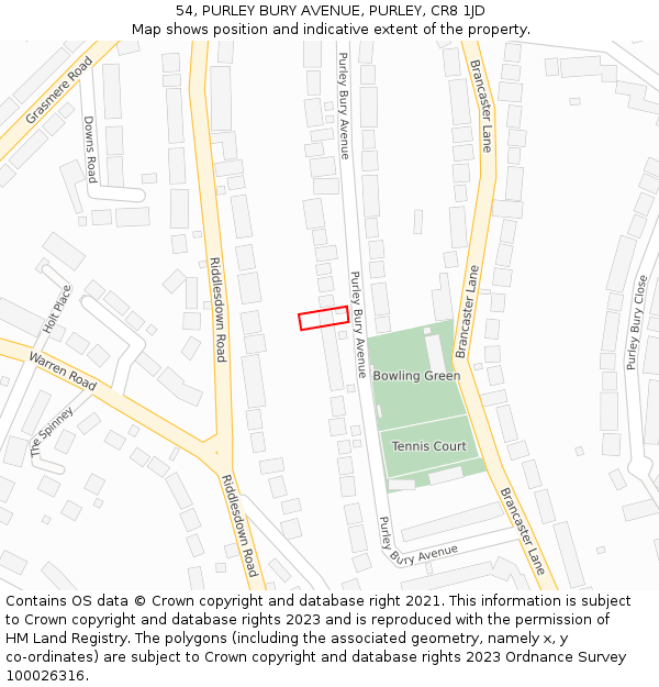 54, PURLEY BURY AVENUE, PURLEY, CR8 1JD: Location map and indicative extent of plot