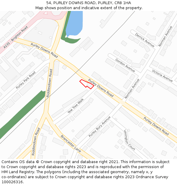 54, PURLEY DOWNS ROAD, PURLEY, CR8 1HA: Location map and indicative extent of plot