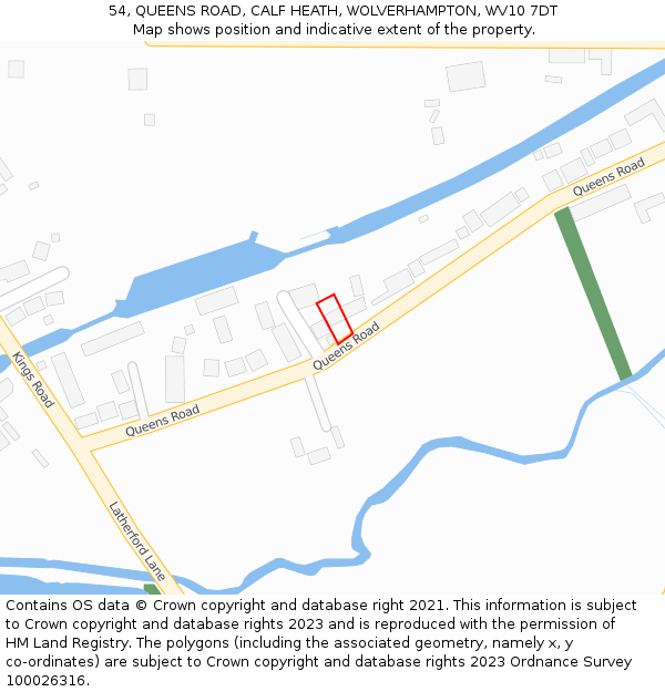 54, QUEENS ROAD, CALF HEATH, WOLVERHAMPTON, WV10 7DT: Location map and indicative extent of plot