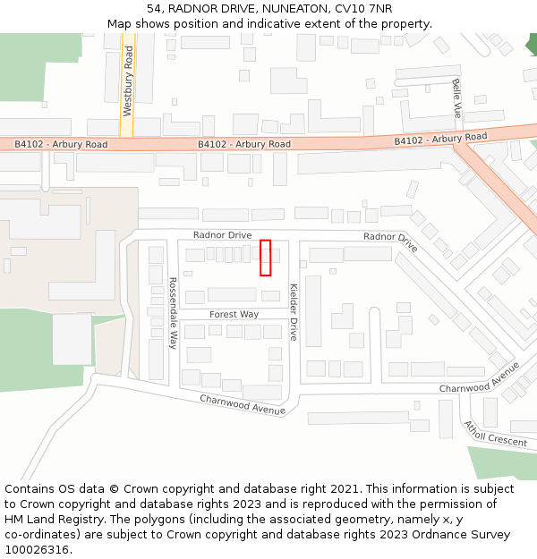 54, RADNOR DRIVE, NUNEATON, CV10 7NR: Location map and indicative extent of plot