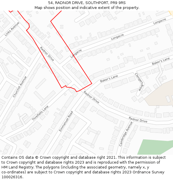 54, RADNOR DRIVE, SOUTHPORT, PR9 9RS: Location map and indicative extent of plot