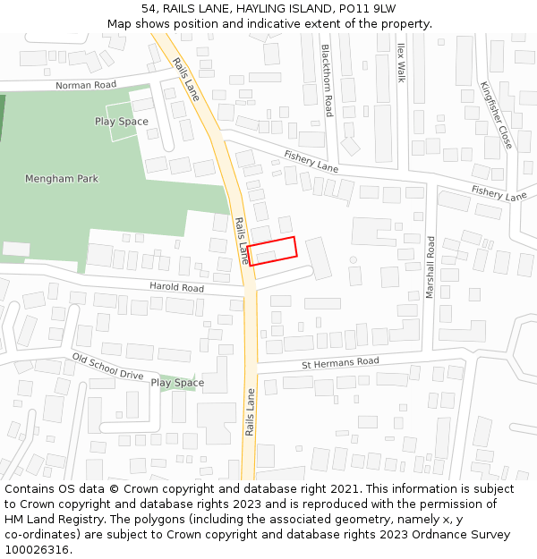 54, RAILS LANE, HAYLING ISLAND, PO11 9LW: Location map and indicative extent of plot