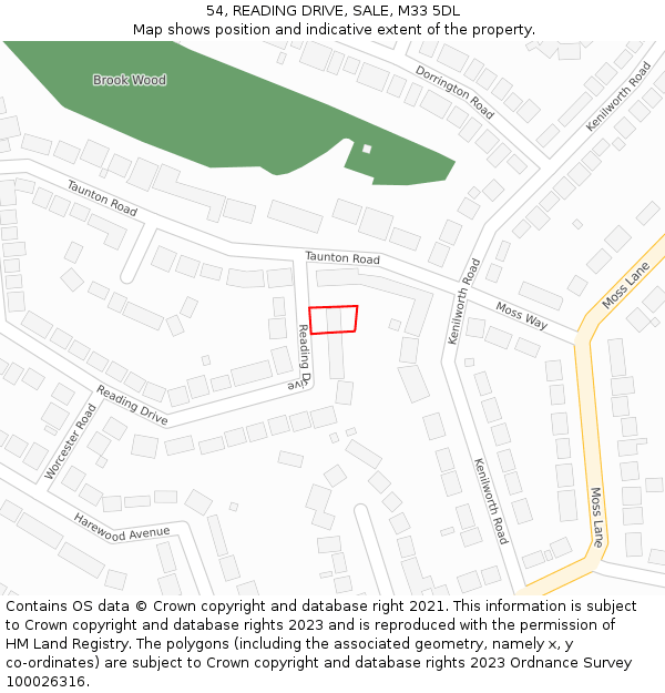 54, READING DRIVE, SALE, M33 5DL: Location map and indicative extent of plot