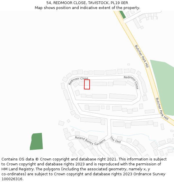 54, REDMOOR CLOSE, TAVISTOCK, PL19 0ER: Location map and indicative extent of plot