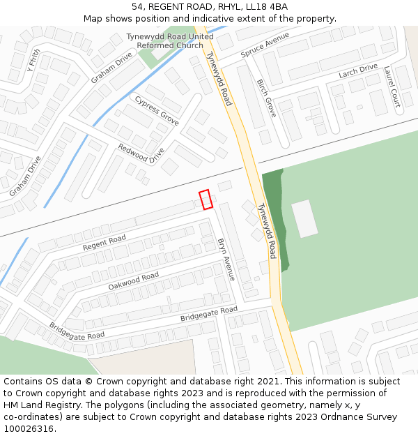 54, REGENT ROAD, RHYL, LL18 4BA: Location map and indicative extent of plot