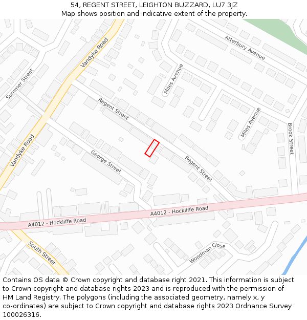 54, REGENT STREET, LEIGHTON BUZZARD, LU7 3JZ: Location map and indicative extent of plot