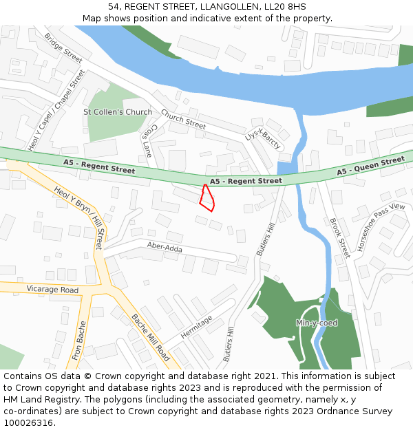 54, REGENT STREET, LLANGOLLEN, LL20 8HS: Location map and indicative extent of plot