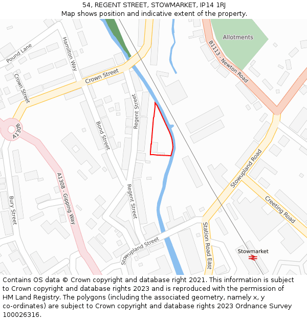 54, REGENT STREET, STOWMARKET, IP14 1RJ: Location map and indicative extent of plot