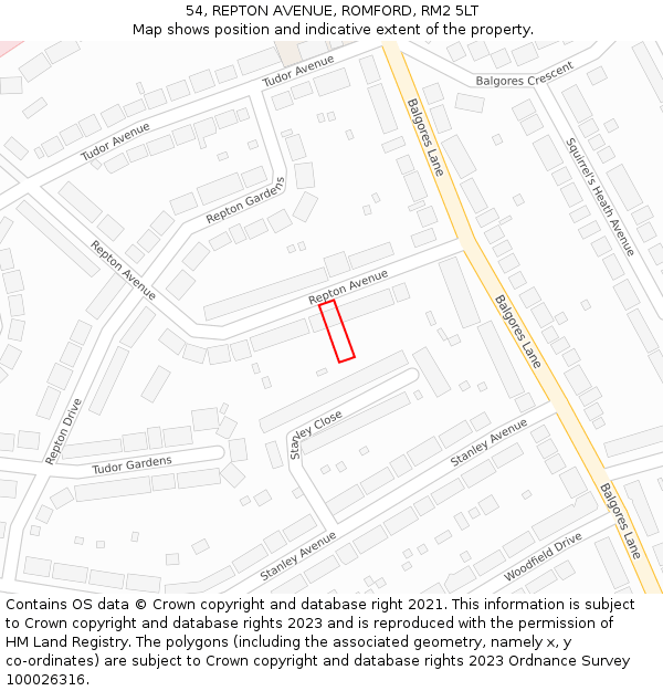 54, REPTON AVENUE, ROMFORD, RM2 5LT: Location map and indicative extent of plot