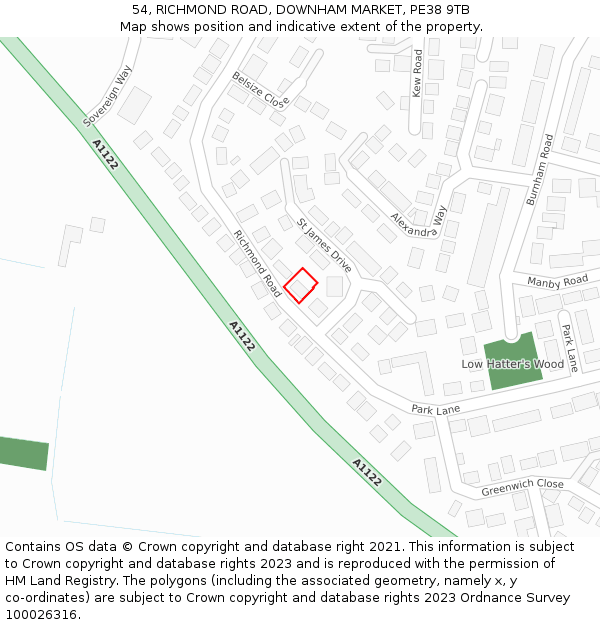 54, RICHMOND ROAD, DOWNHAM MARKET, PE38 9TB: Location map and indicative extent of plot