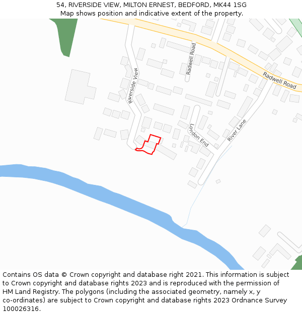 54, RIVERSIDE VIEW, MILTON ERNEST, BEDFORD, MK44 1SG: Location map and indicative extent of plot