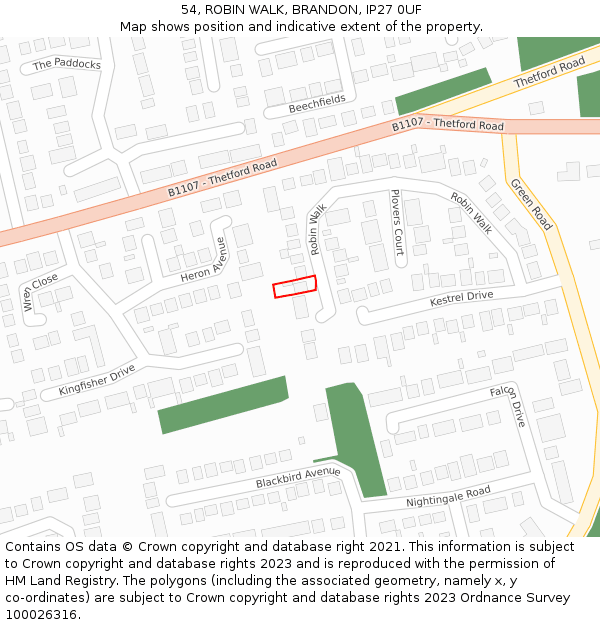 54, ROBIN WALK, BRANDON, IP27 0UF: Location map and indicative extent of plot