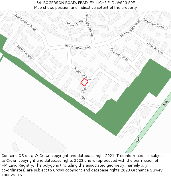 54, ROGERSON ROAD, FRADLEY, LICHFIELD, WS13 8PE: Location map and indicative extent of plot