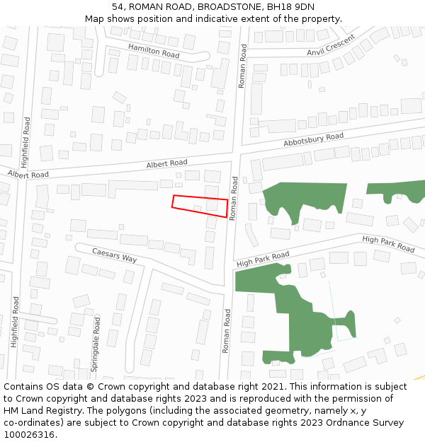 54, ROMAN ROAD, BROADSTONE, BH18 9DN: Location map and indicative extent of plot