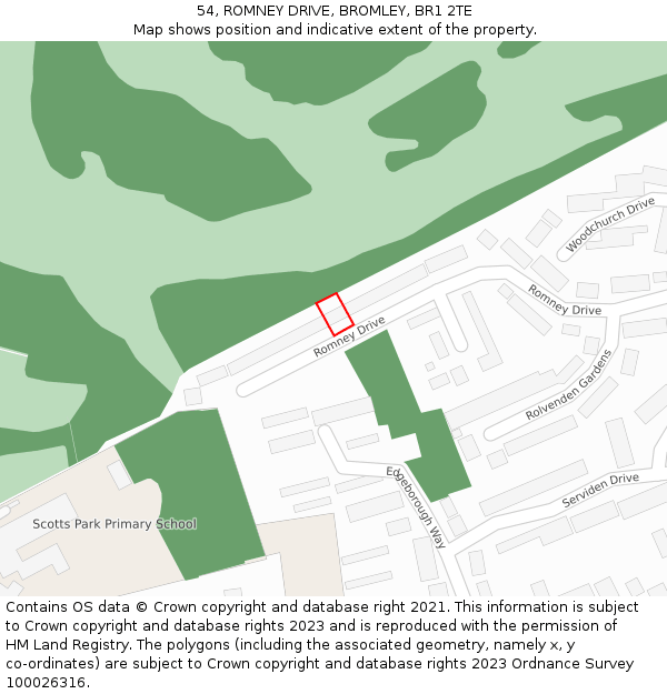 54, ROMNEY DRIVE, BROMLEY, BR1 2TE: Location map and indicative extent of plot