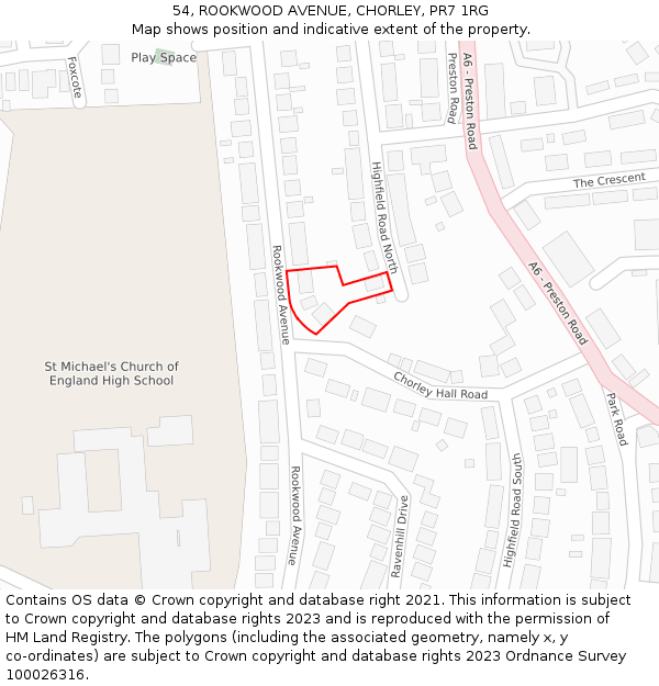 54, ROOKWOOD AVENUE, CHORLEY, PR7 1RG: Location map and indicative extent of plot