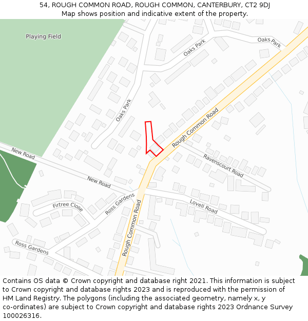 54, ROUGH COMMON ROAD, ROUGH COMMON, CANTERBURY, CT2 9DJ: Location map and indicative extent of plot