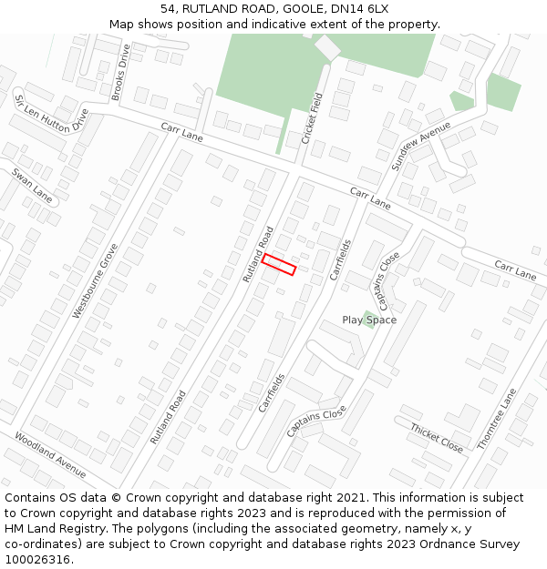 54, RUTLAND ROAD, GOOLE, DN14 6LX: Location map and indicative extent of plot