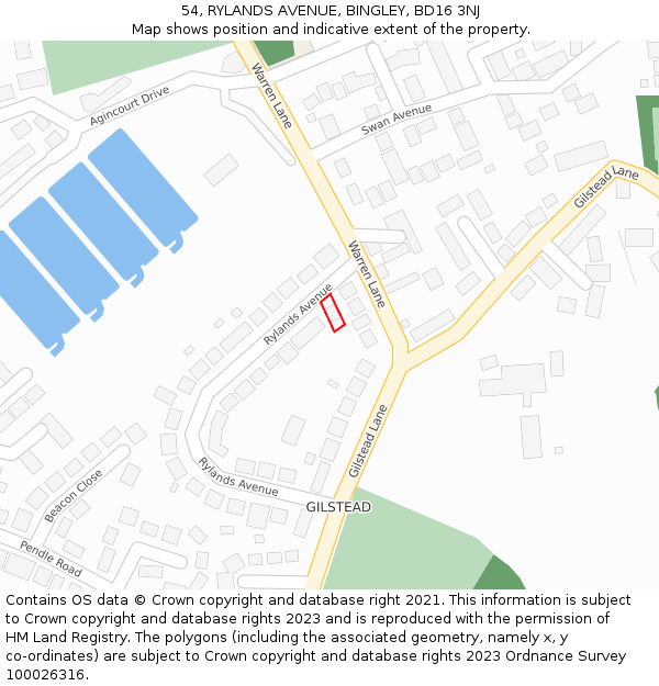 54, RYLANDS AVENUE, BINGLEY, BD16 3NJ: Location map and indicative extent of plot
