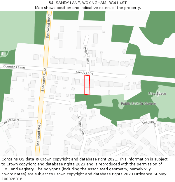 54, SANDY LANE, WOKINGHAM, RG41 4ST: Location map and indicative extent of plot