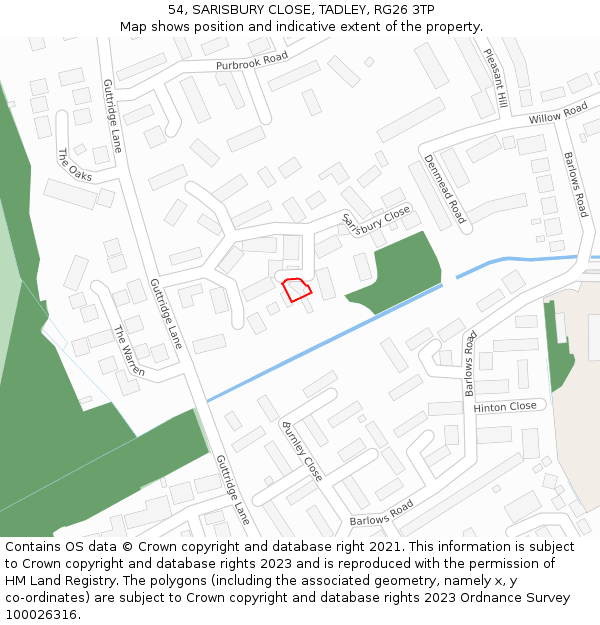 54, SARISBURY CLOSE, TADLEY, RG26 3TP: Location map and indicative extent of plot