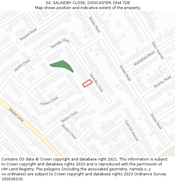 54, SAUNDBY CLOSE, DONCASTER, DN4 7DE: Location map and indicative extent of plot