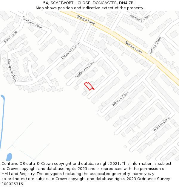 54, SCAFTWORTH CLOSE, DONCASTER, DN4 7RH: Location map and indicative extent of plot