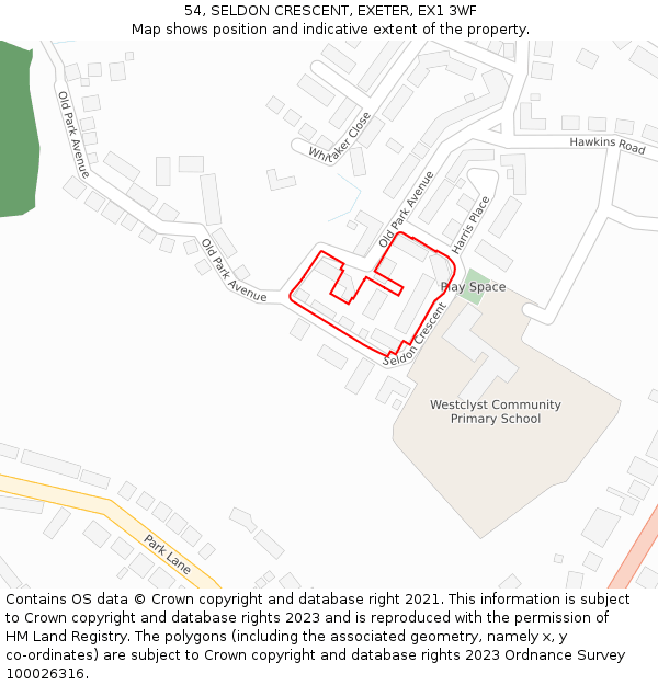 54, SELDON CRESCENT, EXETER, EX1 3WF: Location map and indicative extent of plot