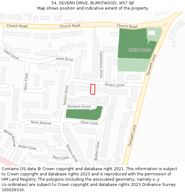 54, SEVERN DRIVE, BURNTWOOD, WS7 9JF: Location map and indicative extent of plot