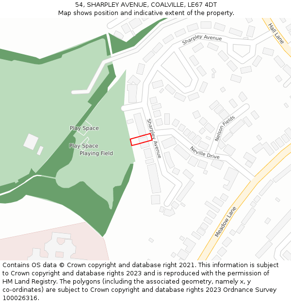 54, SHARPLEY AVENUE, COALVILLE, LE67 4DT: Location map and indicative extent of plot