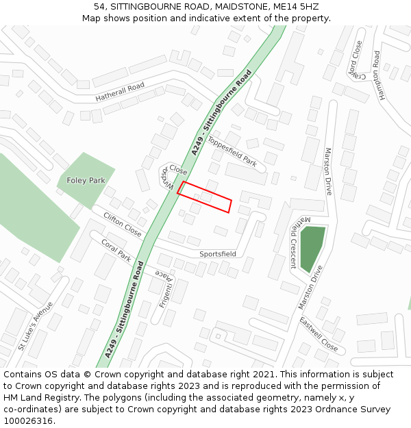 54, SITTINGBOURNE ROAD, MAIDSTONE, ME14 5HZ: Location map and indicative extent of plot