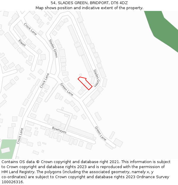 54, SLADES GREEN, BRIDPORT, DT6 4DZ: Location map and indicative extent of plot