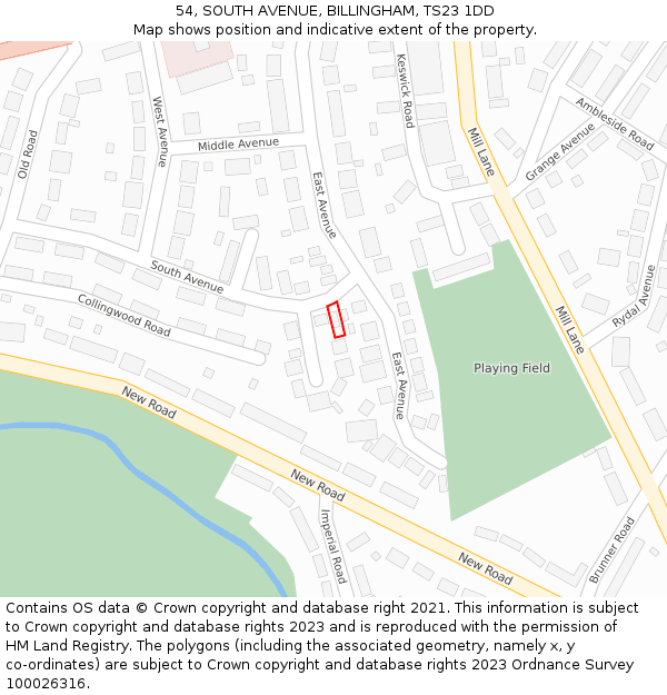 54, SOUTH AVENUE, BILLINGHAM, TS23 1DD: Location map and indicative extent of plot