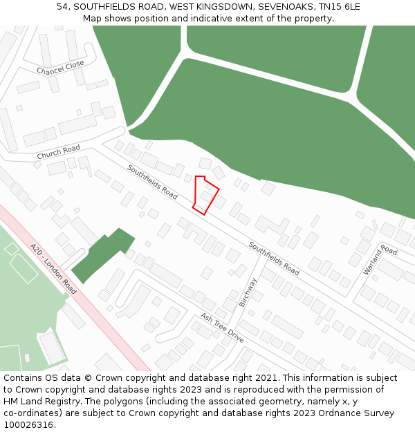 54, SOUTHFIELDS ROAD, WEST KINGSDOWN, SEVENOAKS, TN15 6LE: Location map and indicative extent of plot