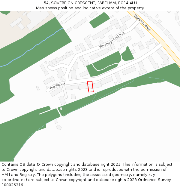 54, SOVEREIGN CRESCENT, FAREHAM, PO14 4LU: Location map and indicative extent of plot