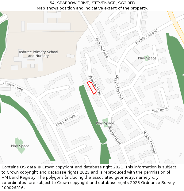 54, SPARROW DRIVE, STEVENAGE, SG2 9FD: Location map and indicative extent of plot